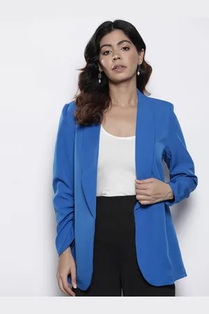 Boohoo Ruched Sleeves Open Front Blazer