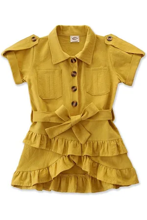 Stylecast Girls Yellow Layered Shirt Dress Comes With A Belt