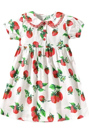 Stylecast Girls White Conversational Printed Gathered Cotton Fit & Flare Mini Dress