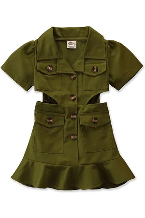 Stylecast Girls Green Cut-Outs Shirt Midi Dress