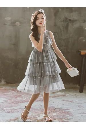 Stylecast Girls Grey Embellished Fit & Flare Party Midi Dress