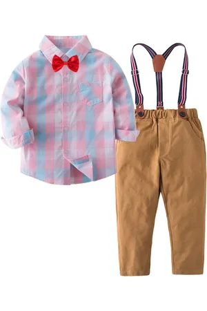 Stylecast Boys Pink Checked Shirt And Trousers With Suspenders