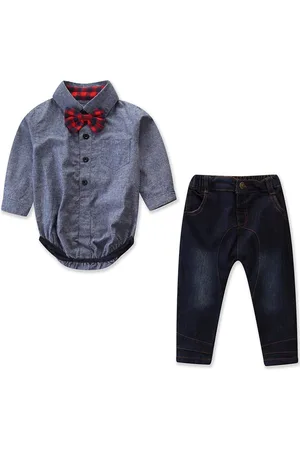 Stylecast Infant Boys Grey Pure Cotton Shirt & Trouser With Bow