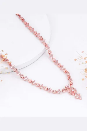 GIVA Sterling Silver Rose Gold-Plated Cubic Zirconia-Studded Floral Necklace