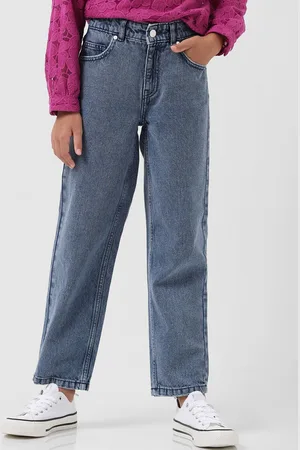 VERO MODA Girls Straight Fit High-Rise Clean Look Heavy Fade Jeans