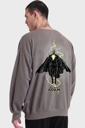 Bewakoof Grey Adam Printed Fleece Oversized Sweatshirt