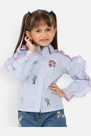 Nauti Nati Girls Standard Floral Opaque Striped Casual Shirt