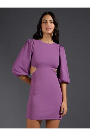 20Dresses Purple Puff Sleeves Cut-Outs Sheath Mini Dress