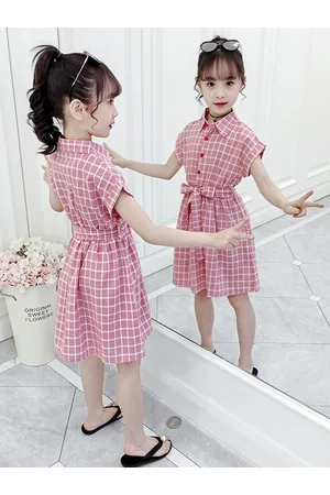 Stylecast Girls Pink Checked Extended Sleeves Cotton Shirt Dress