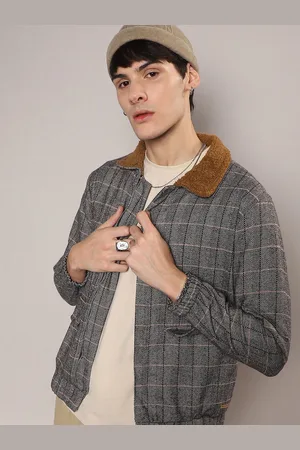 Campus Checked Windcheater Faux Fur Trim Cotton Tailored Jacket