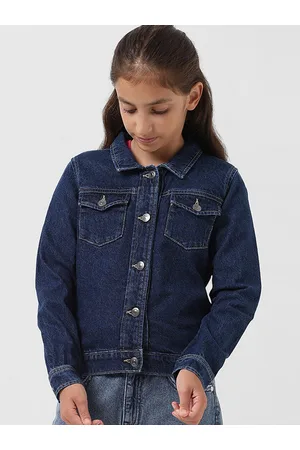 VERO MODA Girls Washed Spread Collar Pure Cotton Denim Jacket