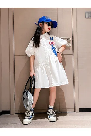 Stylecast Girls White Puff Sleeve Cotton Shirt Dress