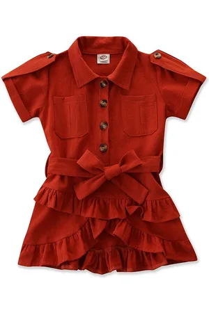 Stylecast Girls Red Roll-Up Sleeves Tie-Ups Shirt Mini Dress