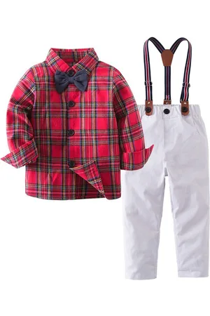 Stylecast Infant Boys Red Checked Shirt And Trousers With Suspenders