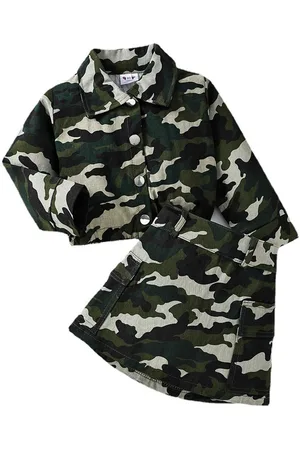 Stylecast Girls Green Printed Shirt With Skirt