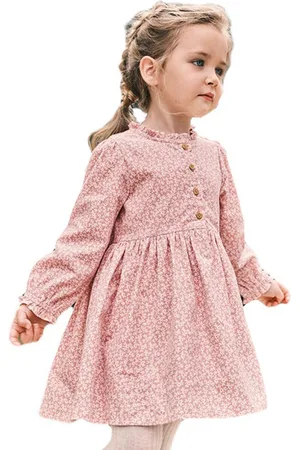 Stylecast Girls Pink Floral Printed Gathered Cotton Fit & Flare Dress