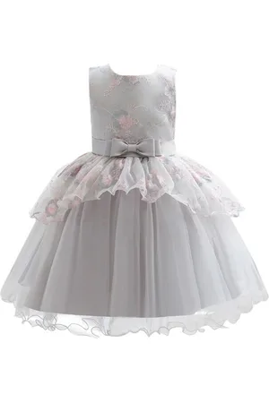 Stylecast Girls Grey Floral Self Design Layered Fit and Flare Dress