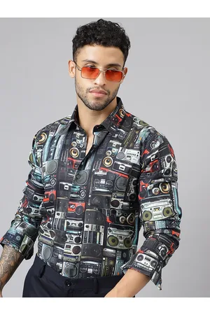 HANCOCK Slim Fit Conversational Printed Spread Collar Long Sleeves Casual Shirt