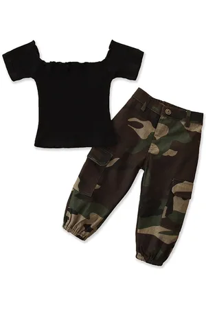 Stylecast Girls Black Camouflage Printed Top With Trousers
