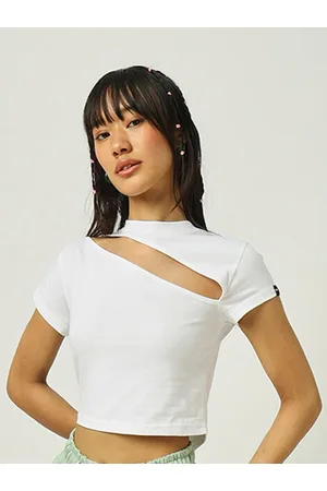 Bewakoof High Neck Cut Out Detail Cropped Cotton Top