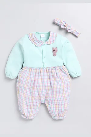 Moms Love Infant Girls Striped Cotton Rompers With Hair Band