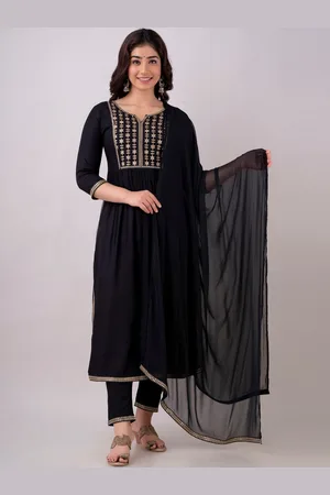 Charu Floral Yoke Design Sequinned A-line Kurta With Trousers & Dupatta