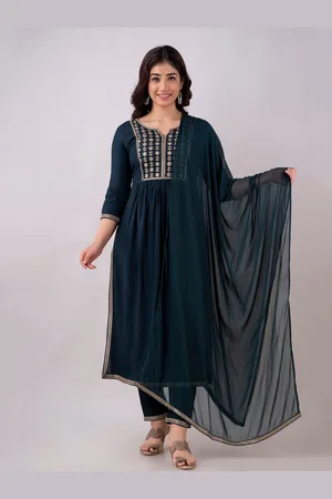 Charu Floral Yoke Design Sequinned A-line Kurta With Trousers & Dupatta