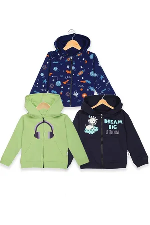 The Mom Store Kids Pack of 3 Graphic Printed Pure Cotton Front Open Sweatshirts