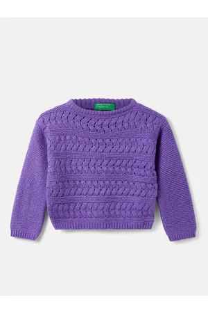 Benetton Girls Cropped Cable Knit Pullover Sweater