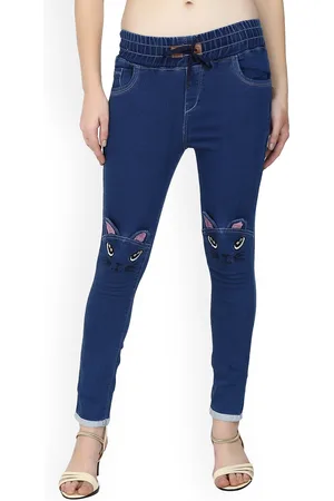 A-Okay Girls Comfort Embroidered Cotton Jogger Jeans