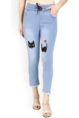 A-Okay Girls Comfort Embroidered Cotton Jogger Jeans