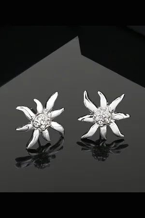 ESTELE Rhodium-Plated Floral Stud Earrings