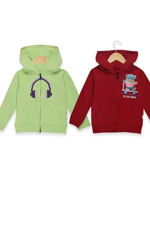 The Mom Store Kids Pack of 2 Graphic Printed Pure Cotton Front Open Sweatshirts