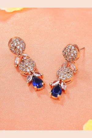 ESTELE Rose Gold-Plated CZ Studded Contemporary Drop Earrings