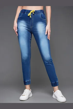 Miss Chase Women Relaxed Fit Low Distress Heavy Fade Stretchable Jogger Jeans