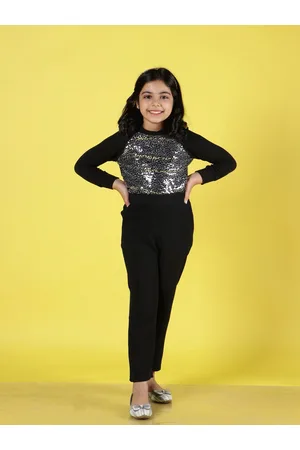 NEUDIS Teens Girls Embellished Round Neck Long Sleeves Top with Trousers