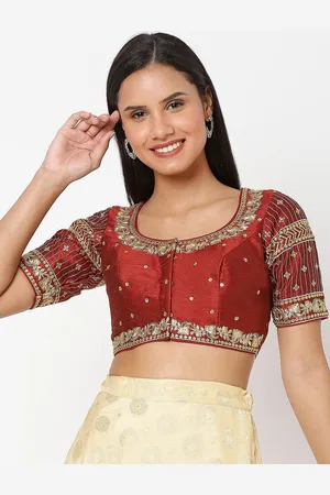 SALWAR STUDIO Women Maroon Embroidered Saree Blouse
