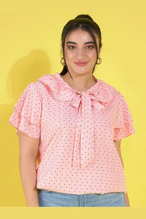 Austivo Polka Dot Printed Tie-Up Neck Ruffles Regular Top