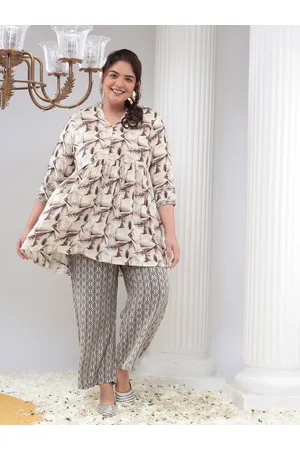 Bani Women Geometric Print Pleated Kurti with Palazzos Set