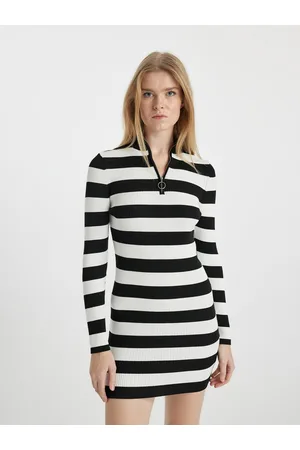 DeFacto Striped Shirt Collar Long Sleeve Sheath Mini Dress