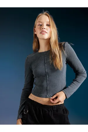 DeFacto Striped High Neck Long Sleeves Crop T-shirt
