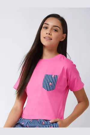 Miss Chase Women Pink Drop-Shoulder Sleeves Pockets T-shirt