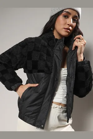 Campus Black Mock Collar Windcheater Padded Jacket