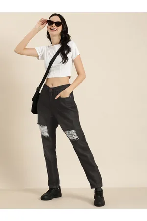 HERE&NOW Women Straight Fit Mildly Distressed Stretchable Jeans