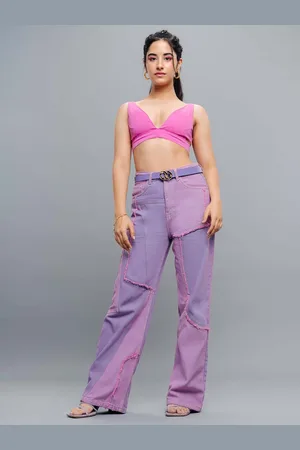 FREAKINS Women Pink Straight Fit Colourblocked Clean Look Jeans