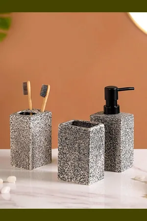 Nestasia Grey & Black 3 Pieces Textured Bathroom Accessories