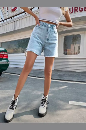 LULU & SKY Women Washed Slim Fit High-Rise Denim Shorts