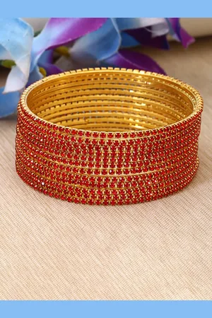 Shining Diva Set Of 12 Gold Plated Crystal Studded Bangles