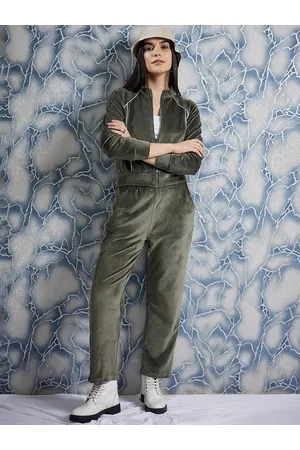 ATHENA Olive Green Mock-Collar Jacket With Trouser Co-Ords
