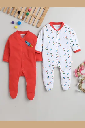 BUMZEE Infants Boys Pack Of 2 Printed Cotton Sleepsuits